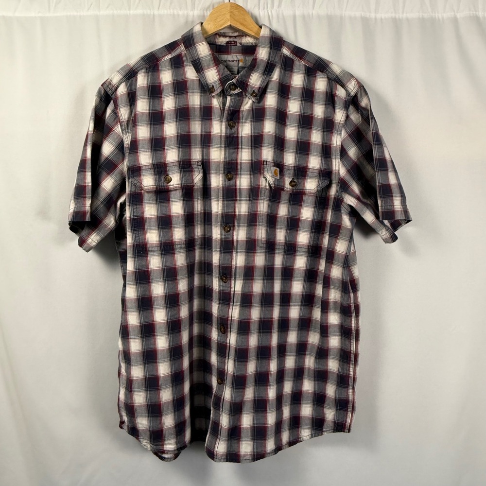 Carhartt Fort Relaxed Fit Plaid Short Sleeve‎ Button Up Shirt Cotton Mens XL